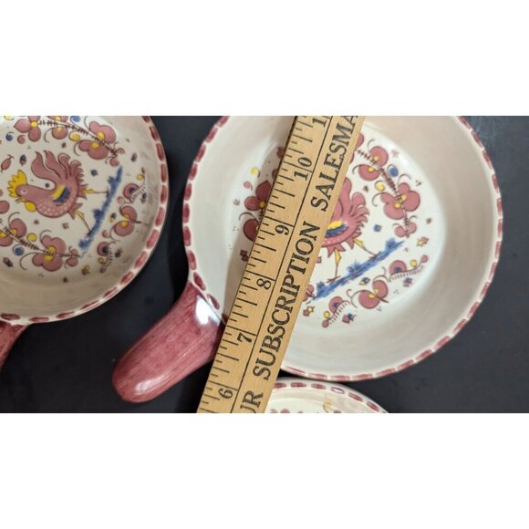 Paul Vogt handled bowls Rooster floral design Red Farmhouse Cottage 4 - Picture 6 of 8